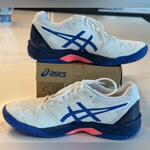 Asics Gel Resolution 8 GS White and Lapis Blue Athletic Tennis Shoes
